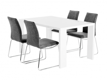 RÖNNE Bord 140 Vit + 4 LJUNGAN Stol Grå