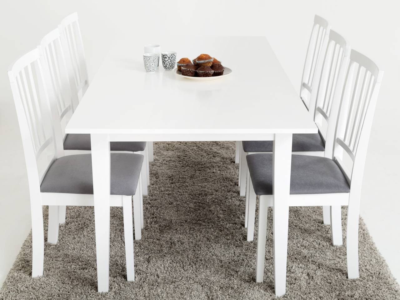 ALICE Bord 180 Vit + 6 Stolar Vit/Grå