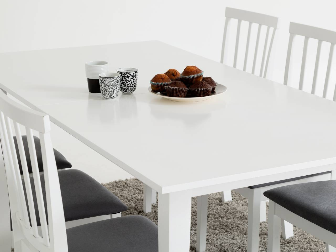 ALICE Bord 180 Vit + 6 Stolar Vit/Grå