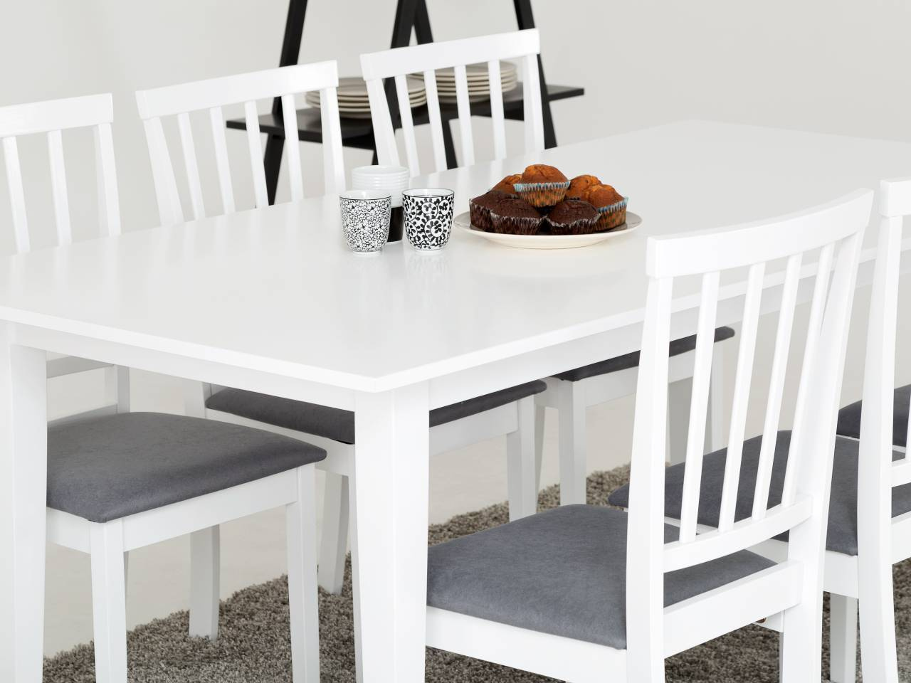 ALICE Bord 180 Vit + 6 Stolar Vit/Grå